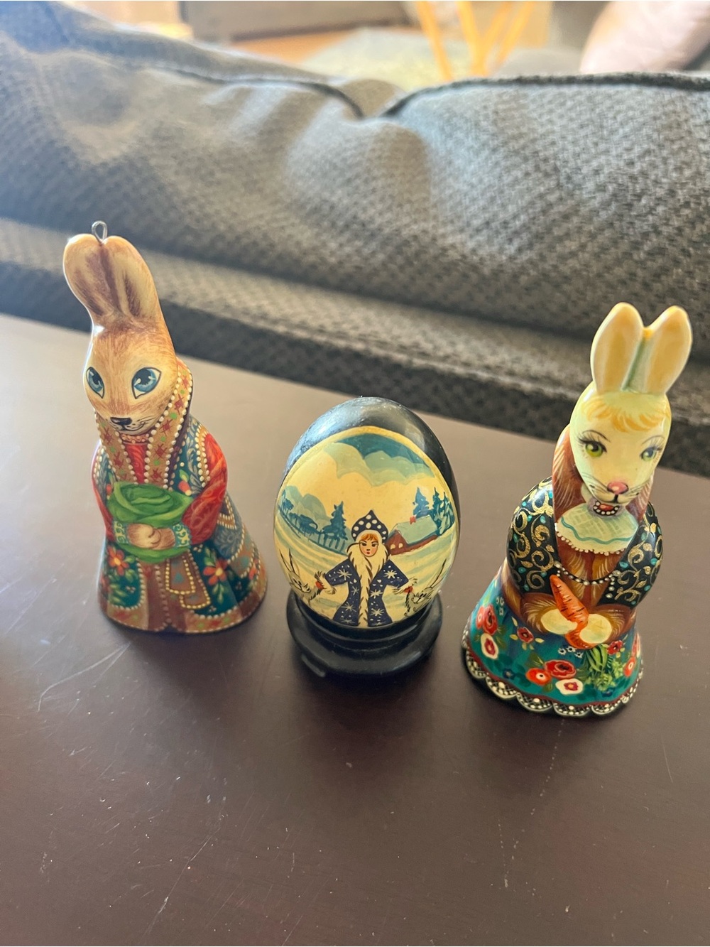 Hand-Painted Decorative Bunny Figurine in Multicolor from Russia